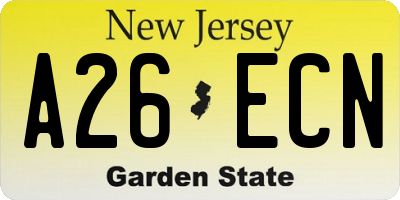 NJ license plate A26ECN