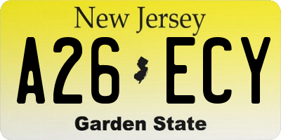 NJ license plate A26ECY