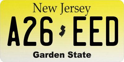 NJ license plate A26EED