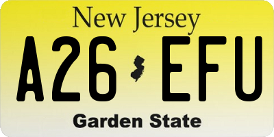 NJ license plate A26EFU