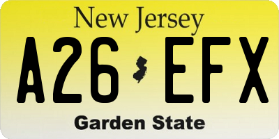 NJ license plate A26EFX