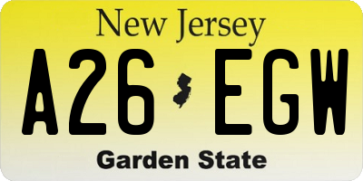NJ license plate A26EGW