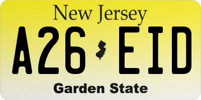 NJ license plate A26EID