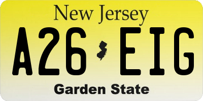 NJ license plate A26EIG