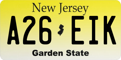 NJ license plate A26EIK