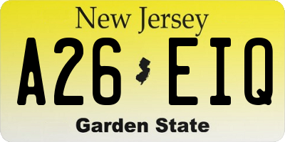 NJ license plate A26EIQ