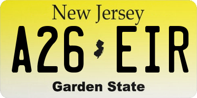 NJ license plate A26EIR