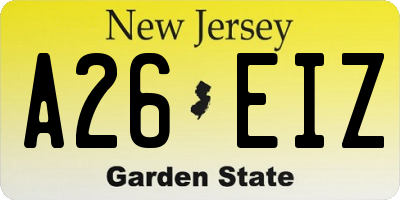 NJ license plate A26EIZ