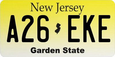 NJ license plate A26EKE