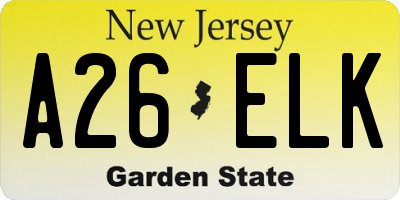 NJ license plate A26ELK