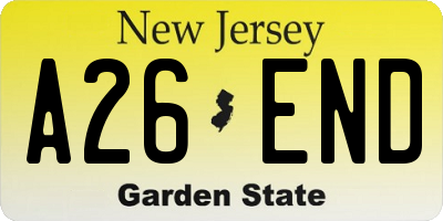 NJ license plate A26END