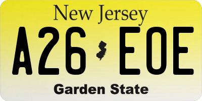 NJ license plate A26EOE
