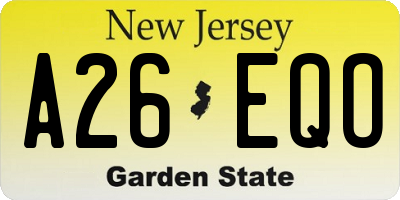 NJ license plate A26EQO