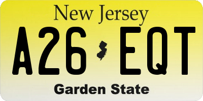 NJ license plate A26EQT