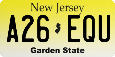 NJ license plate A26EQU