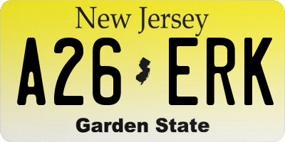 NJ license plate A26ERK