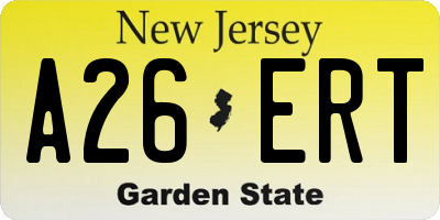 NJ license plate A26ERT