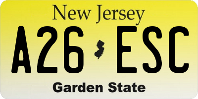 NJ license plate A26ESC