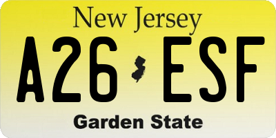 NJ license plate A26ESF