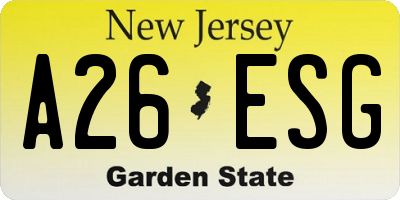 NJ license plate A26ESG