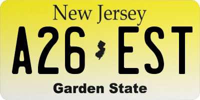 NJ license plate A26EST