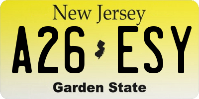 NJ license plate A26ESY