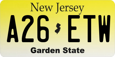 NJ license plate A26ETW