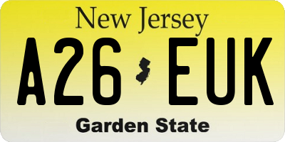NJ license plate A26EUK