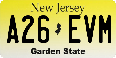 NJ license plate A26EVM