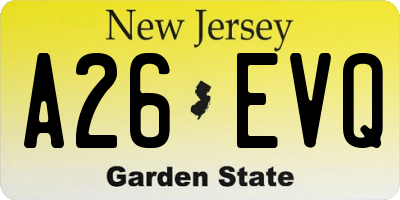 NJ license plate A26EVQ