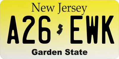 NJ license plate A26EWK