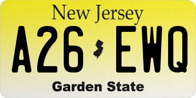 NJ license plate A26EWQ