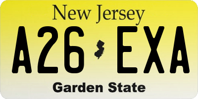 NJ license plate A26EXA