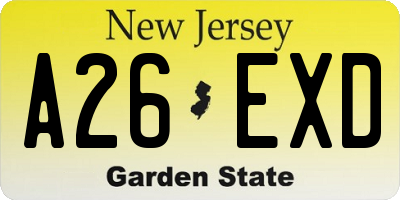 NJ license plate A26EXD