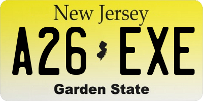 NJ license plate A26EXE