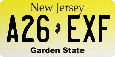 NJ license plate A26EXF
