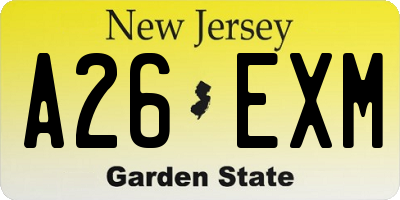 NJ license plate A26EXM