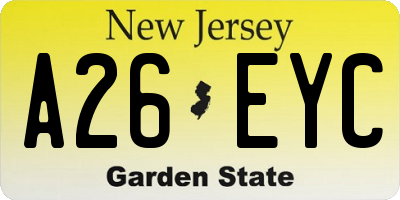 NJ license plate A26EYC