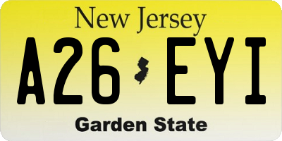 NJ license plate A26EYI