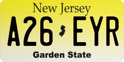 NJ license plate A26EYR
