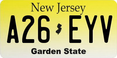 NJ license plate A26EYV