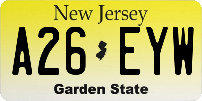 NJ license plate A26EYW