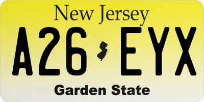 NJ license plate A26EYX