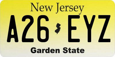 NJ license plate A26EYZ