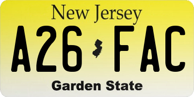 NJ license plate A26FAC