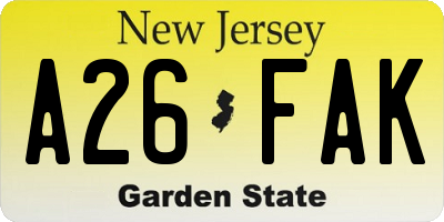 NJ license plate A26FAK