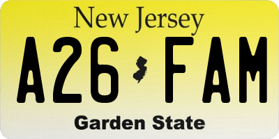NJ license plate A26FAM