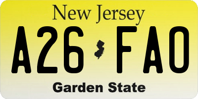 NJ license plate A26FAO