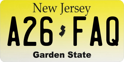 NJ license plate A26FAQ