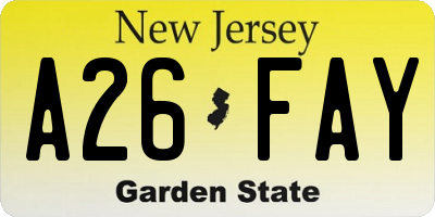 NJ license plate A26FAY